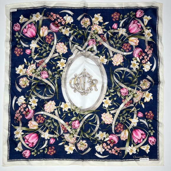 Authentic Christian Dior Floral Bandana/Small Scarf
 Vintage NWT - Picture 1 of 10